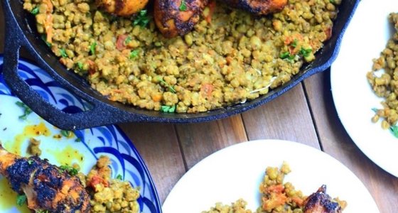 Berbere Chicken with Ethiopian Spiced Mung Beans