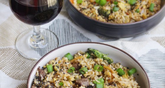 How I Unwind With a Glass of Wine & a Quick Beef Fried Rice
